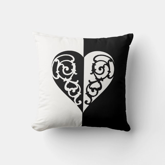 Black &White Filigree Heart Cushion (Front)