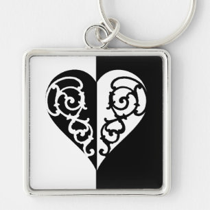 Black &White Filigree Heart Key Ring
