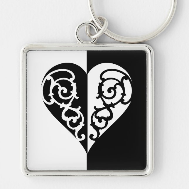 Black &White Filigree Heart  Key Ring (Front)