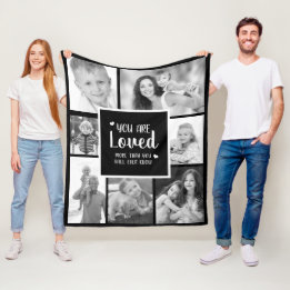 Black White Filter You Are Loved 7 Photo Fleece Blanket