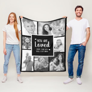Black White Filter You Are Loved 7 Photo Fleece Blanket