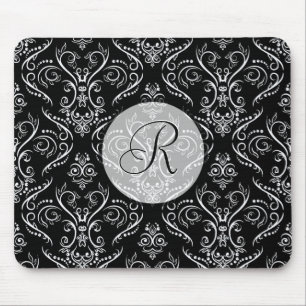 Black & White Fine Shading Pattern-Monogrmed Mouse Mat