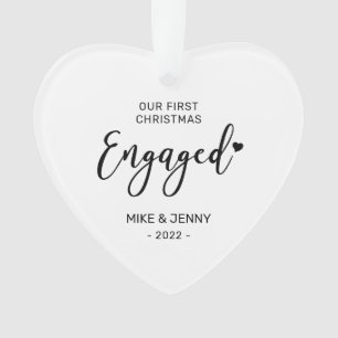 Black & White First Christmas Engaged Heart Photo Ornament