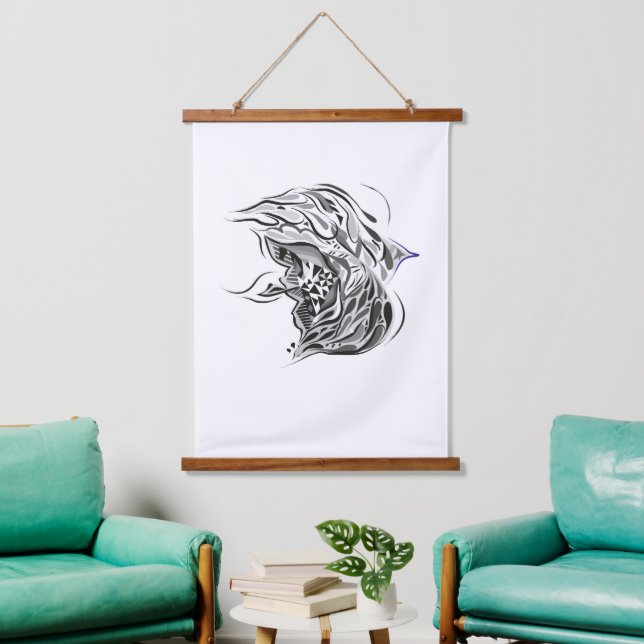 black white fish wall art for interior (Living Room)