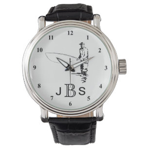 Black White Fisherman   Masculine Monogram Watch