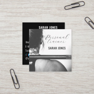 Black White Fitness Personal Trainer Influencer Square Business Card