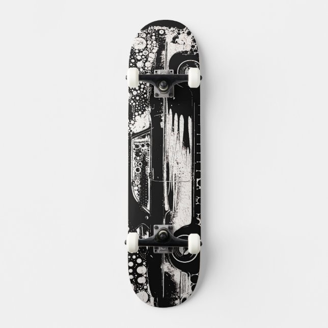 Black & White Flames Classic Skateboard (Front)
