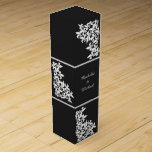 Black White Fleur de Lis Damask Wine Gift Box<br><div class="desc">Add your names or message to this elegant yet fanciful Fleur de Lis Damask design in black and white for a personalised gift or favour. Perfect for your New Orleans wedding event!</div>