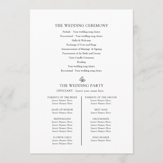 Black white fleur de lis wedding thanks programme (Back)