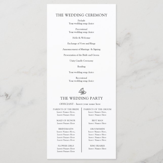 Black white fleur de lis wedding thanks programme (Back)