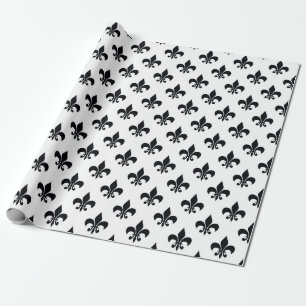 Black White Fleur-de-lis Wrapping Paper