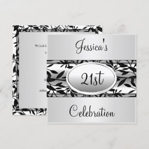 Black & White Floral 21st Birthday Event Invitation