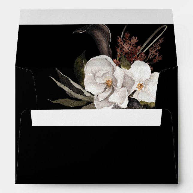 Black & White Floral 5 - Black All Over Envelope (Back (Bottom))