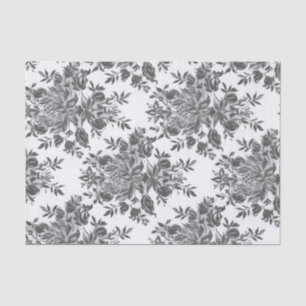 Black White Floral Antique collage victorian Tissue Paper