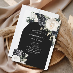 Black White Floral Arch Elegant Wedding Invitation