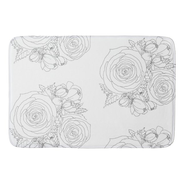 Black & white floral bath collection bath mat (Front)