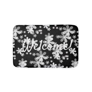 black white floral bath mat
