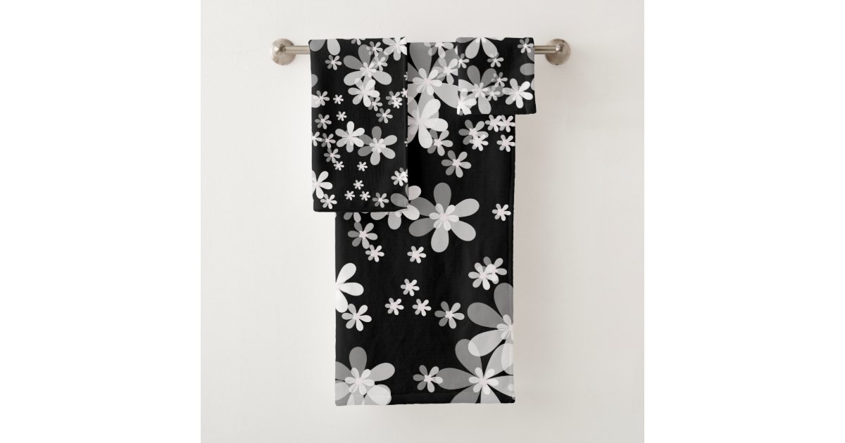 black white floral bath towel set Zazzle