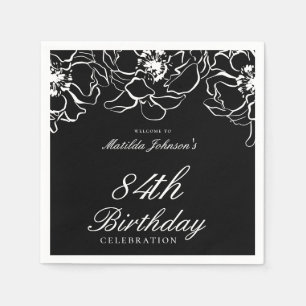 Black White Floral Birthday Party Paper Napkin