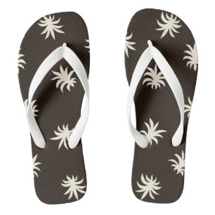 Black White Floral Blender Bright Tropical Summer Flip Flops