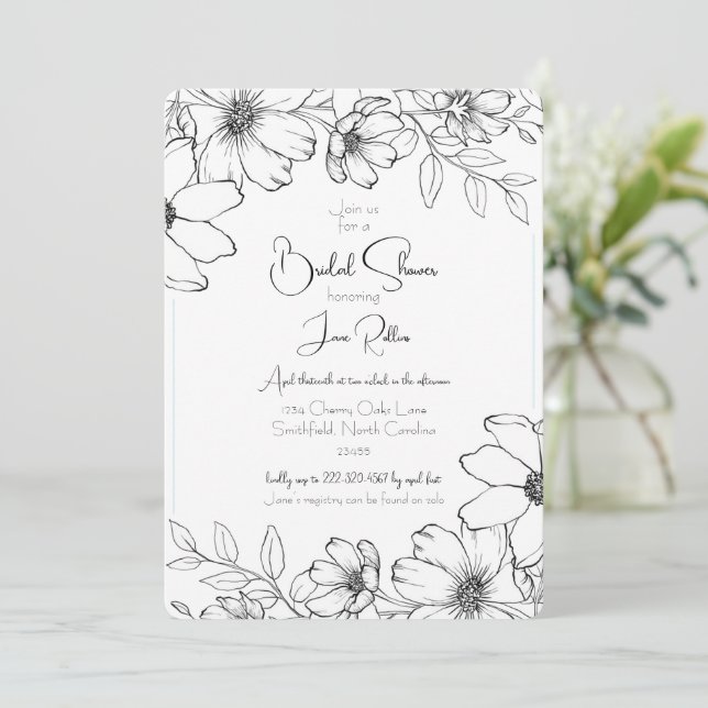 Black & White Floral Bridal Shower Invitation (Standing Front)