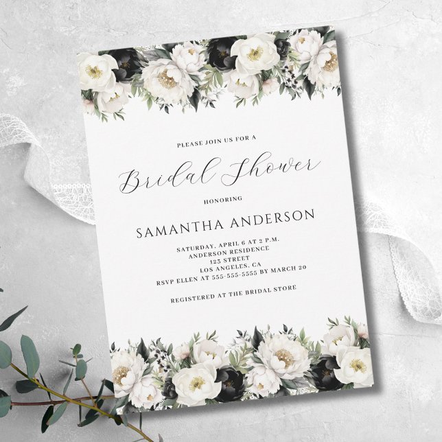 Black White Floral Bridal Shower  Invitation (Creator Uploaded)