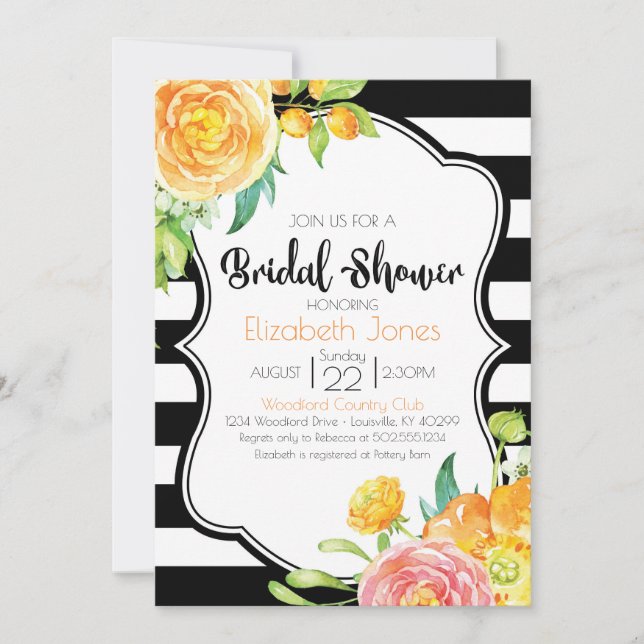 Black & White Floral Bridal Shower Invitation (Front)