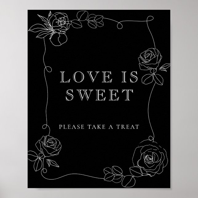 Black & White Floral Bridal Shower Love is Sweet Poster (Front)
