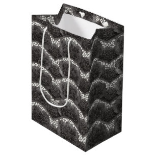 Black White Floral Bridal Shower Medium Gift Bag
