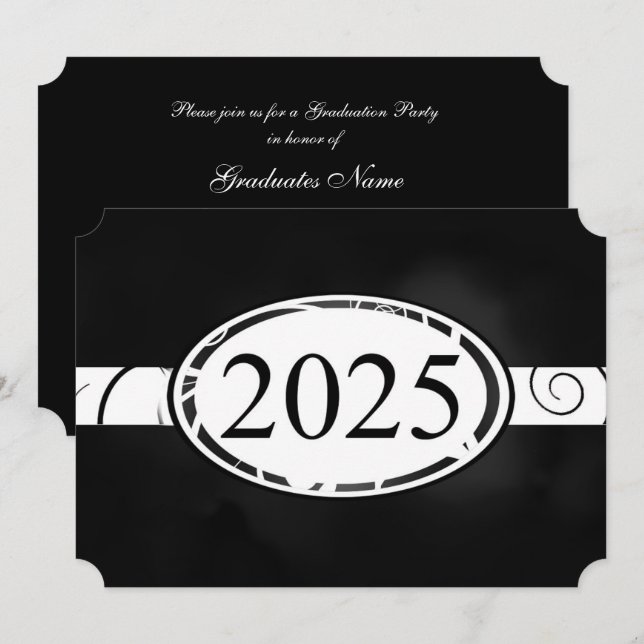 Black & White Floral Button 2025 Graduation Party Invitation (Front/Back)