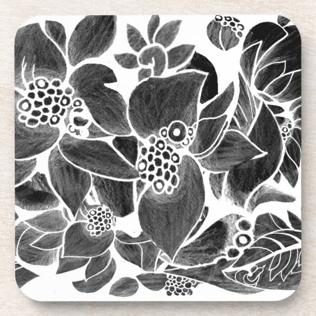 Black White floral Coaster (Front)