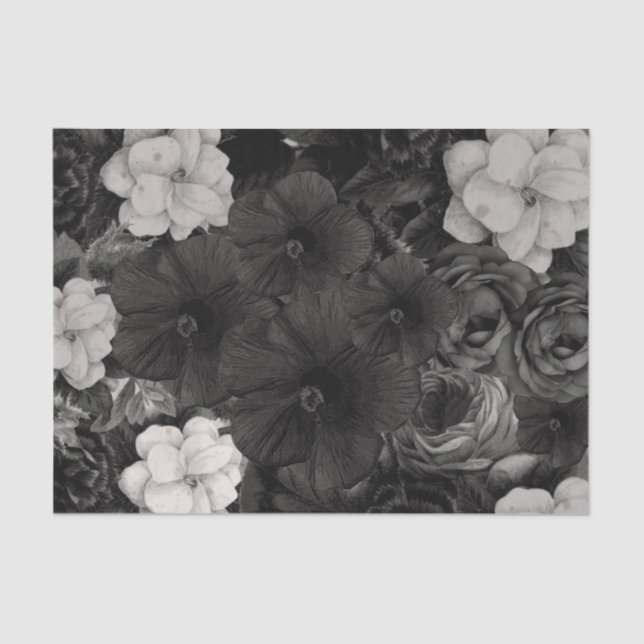 Black&White Floral Collage Tissue Paper (Front)
