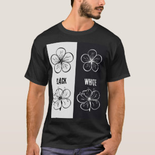 Black White Floral Contrast Art Minimalist T-Shirt
