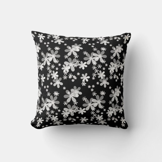 black white floral cushion (Front)