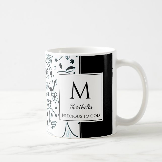 Black White Floral Customised PRECIOUS TO GOD Coffee Mug (Right)