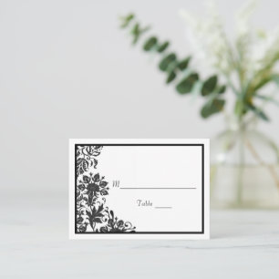 Black & White Floral Damask Custom Flat Place Card