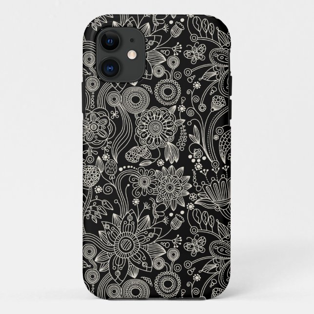 Black & White Floral Damask Pattern Case-Mate iPhone Case (Back)