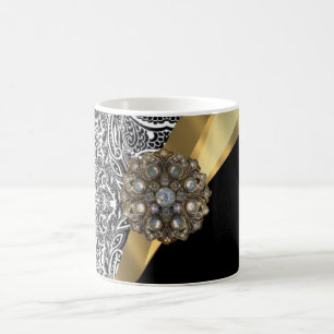 Black & white floral damask pattern coffee mug