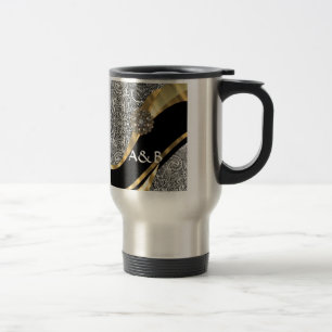 Black & white floral damask pattern travel mug