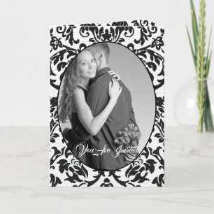 Black & White Floral Damask Photo Bi-fold Wedding  Invitation