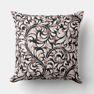 Black & White Floral Damask Throw Pillow 16"x16"