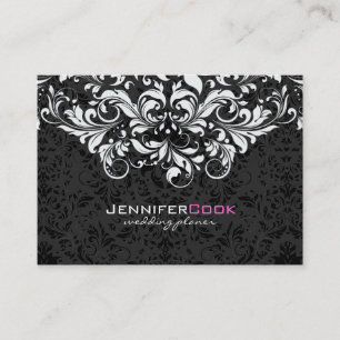 Black & White Floral Damasks 4 Wedding Planner Business Card