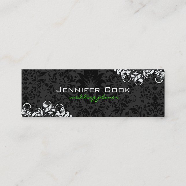 Black & White Floral Damasks 4 Wedding Planner Mini Business Card (Front)