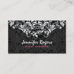 Black & White Floral Damasks Event Designer Business Card