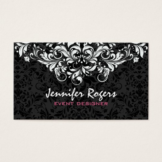 Black & White Floral Damasks Event Designer Business Card