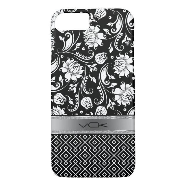 Black & White Floral Damasks & Geometric Pattern 2 Case-Mate iPhone Case (Back)