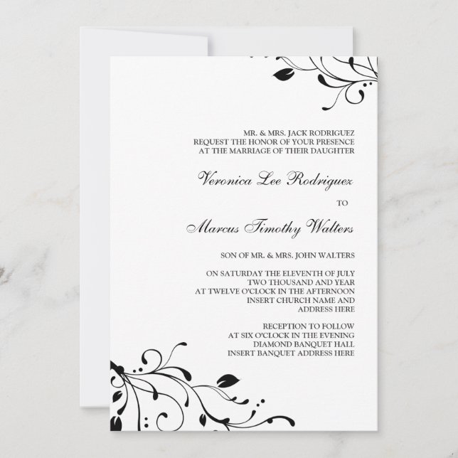 Black & White Floral Decal Invitation (Front)