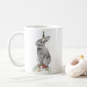 Black White Floral Easter Bunny Coffee Mug