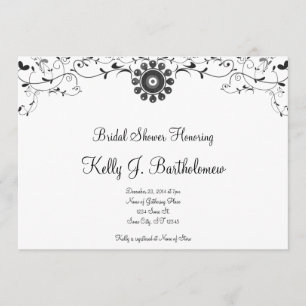 Black White Floral Flourish Bridal Shower Invitation