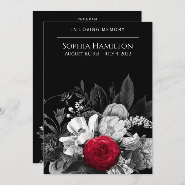 Black & White Floral Funeral Programme (Front/Back)